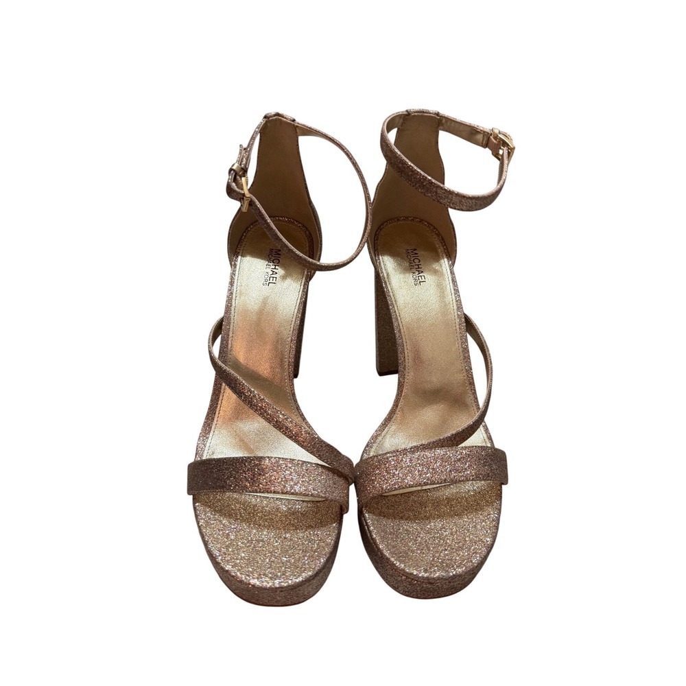 Michael Kors Rose Gold Glitter Platform Sandals Strappy Block Heel Women's 11